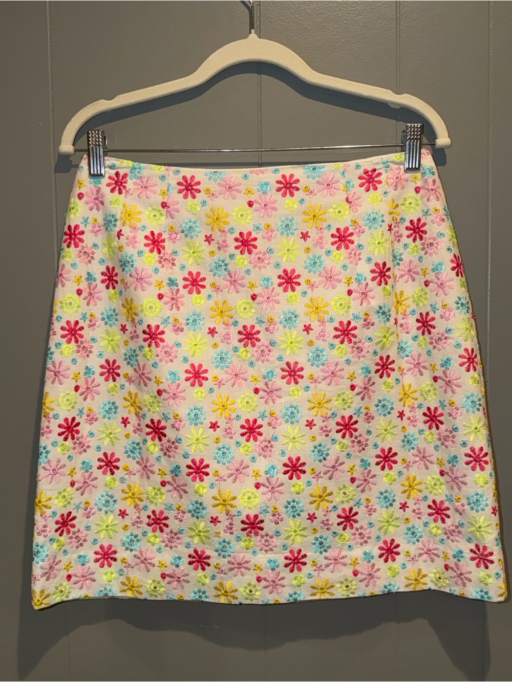 Lilly Pulitzer Floral Embroidered Mini Skirt Starlet Eyelet Cotton Size 10